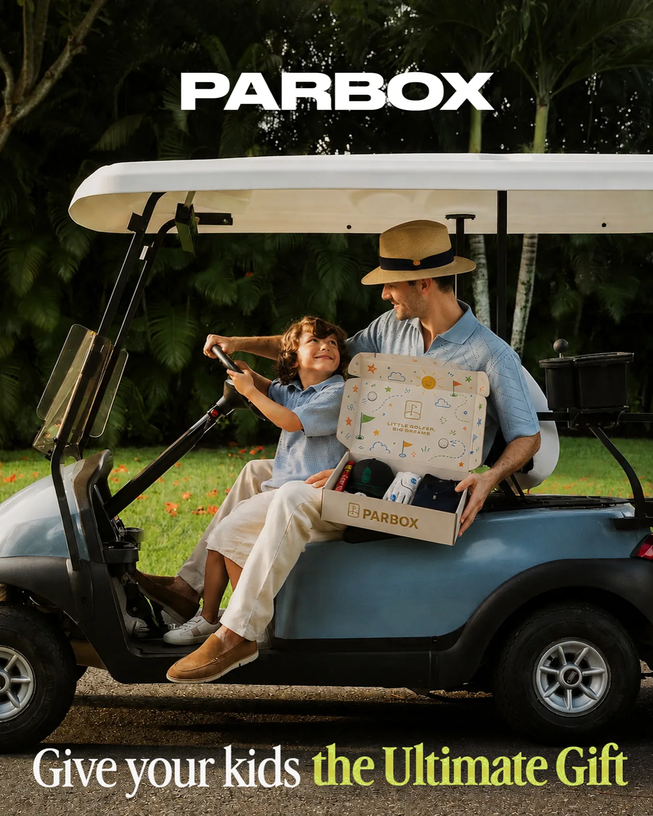 Par Box kids golf gift box with junior golf clothing and accessories